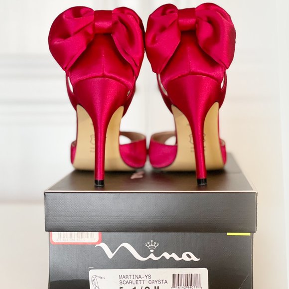 Nina - Martina Open-Toed Dress Heels - Satin Red - Picture 1 of 7